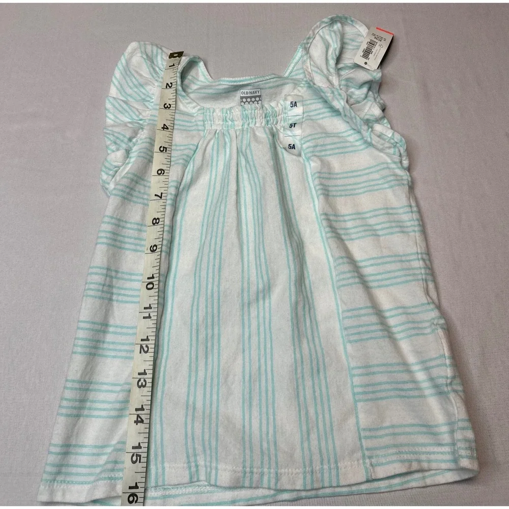 Old Navy Girls 5T Striped Flutter Sleeve Smocked Top Teal White NWT